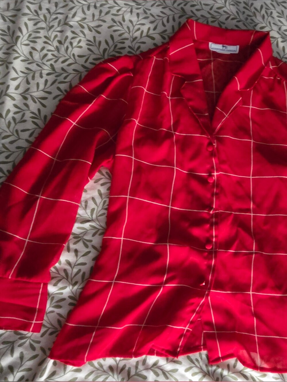 jonathan martin Red Windowpane Button-Front Blouse